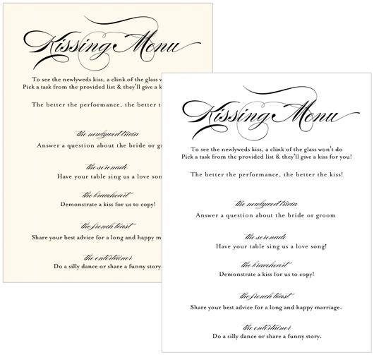 Kissing Menu Cards - C