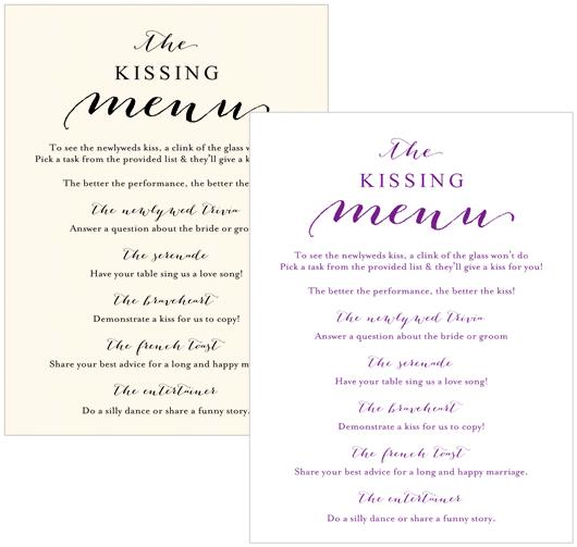 Kissing Menu Cards - A