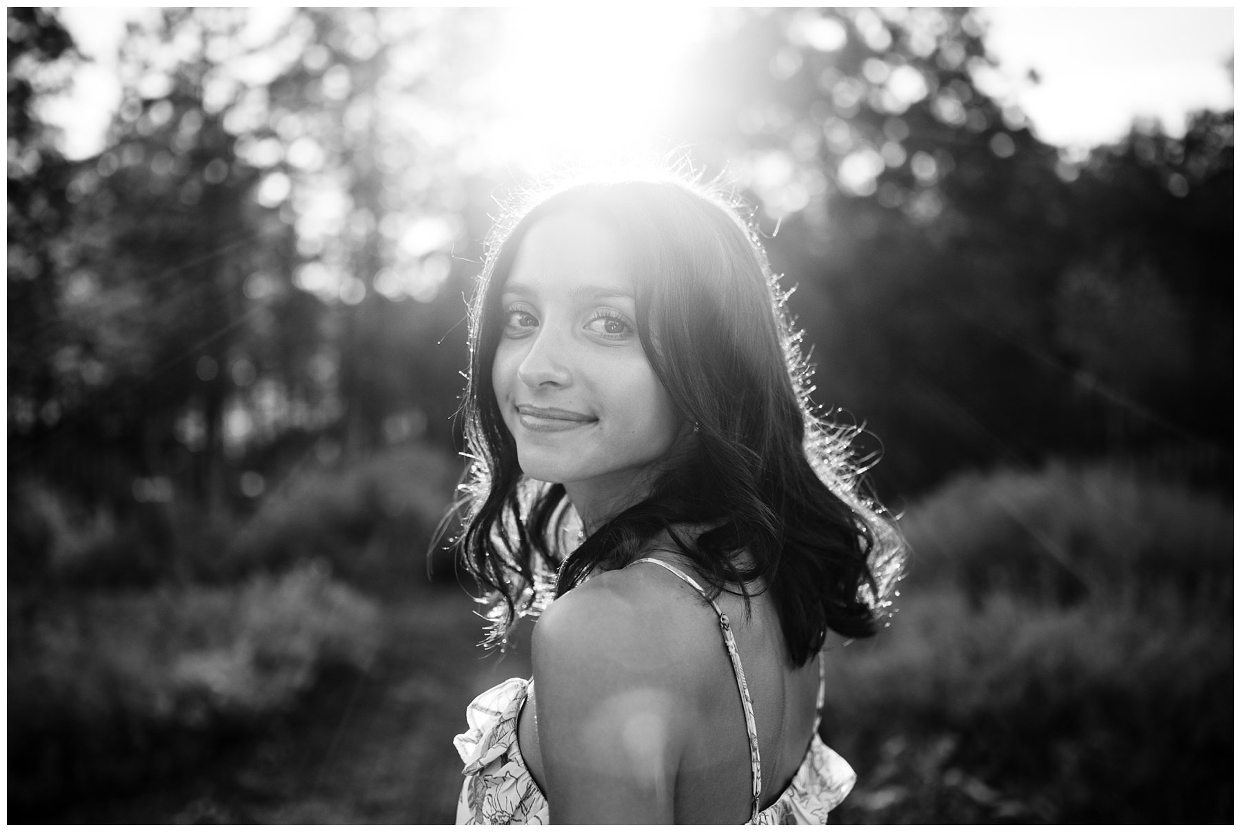 black and white golden hour senior session