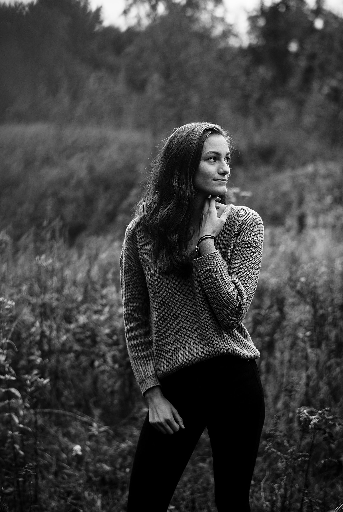 Moody black and white senior personality session