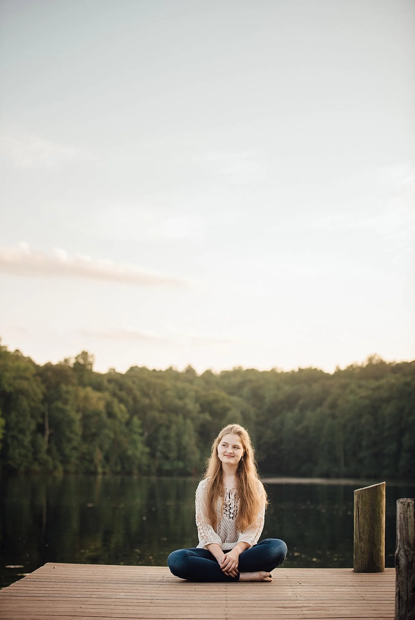 Senior photos at the lake in Charlottesville, VA