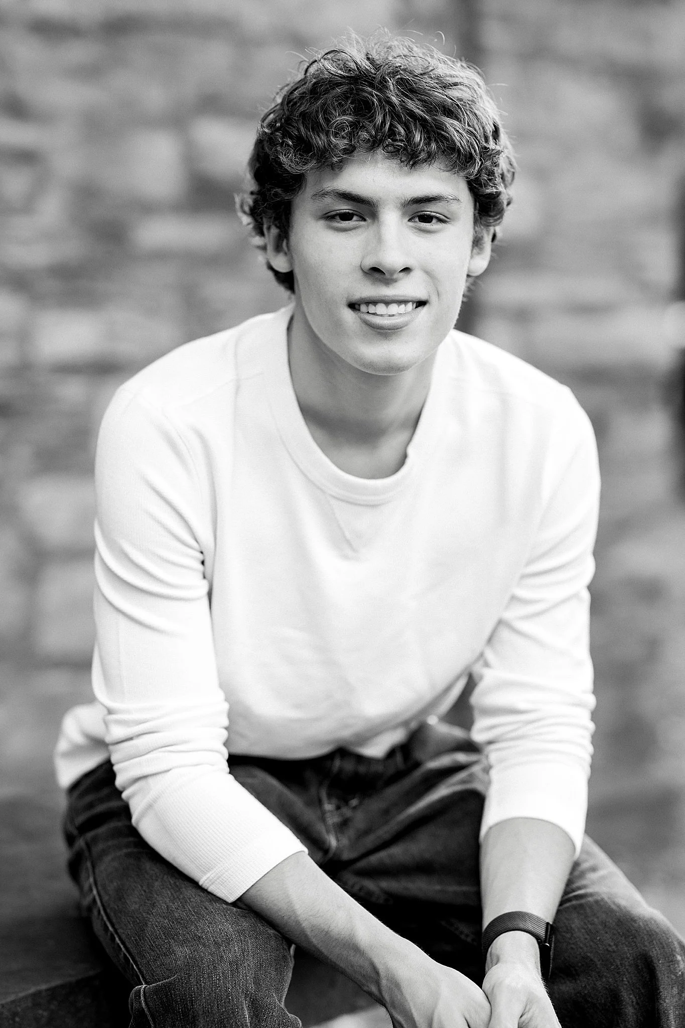 Black and white senior portraits for boy seniors Plum High School