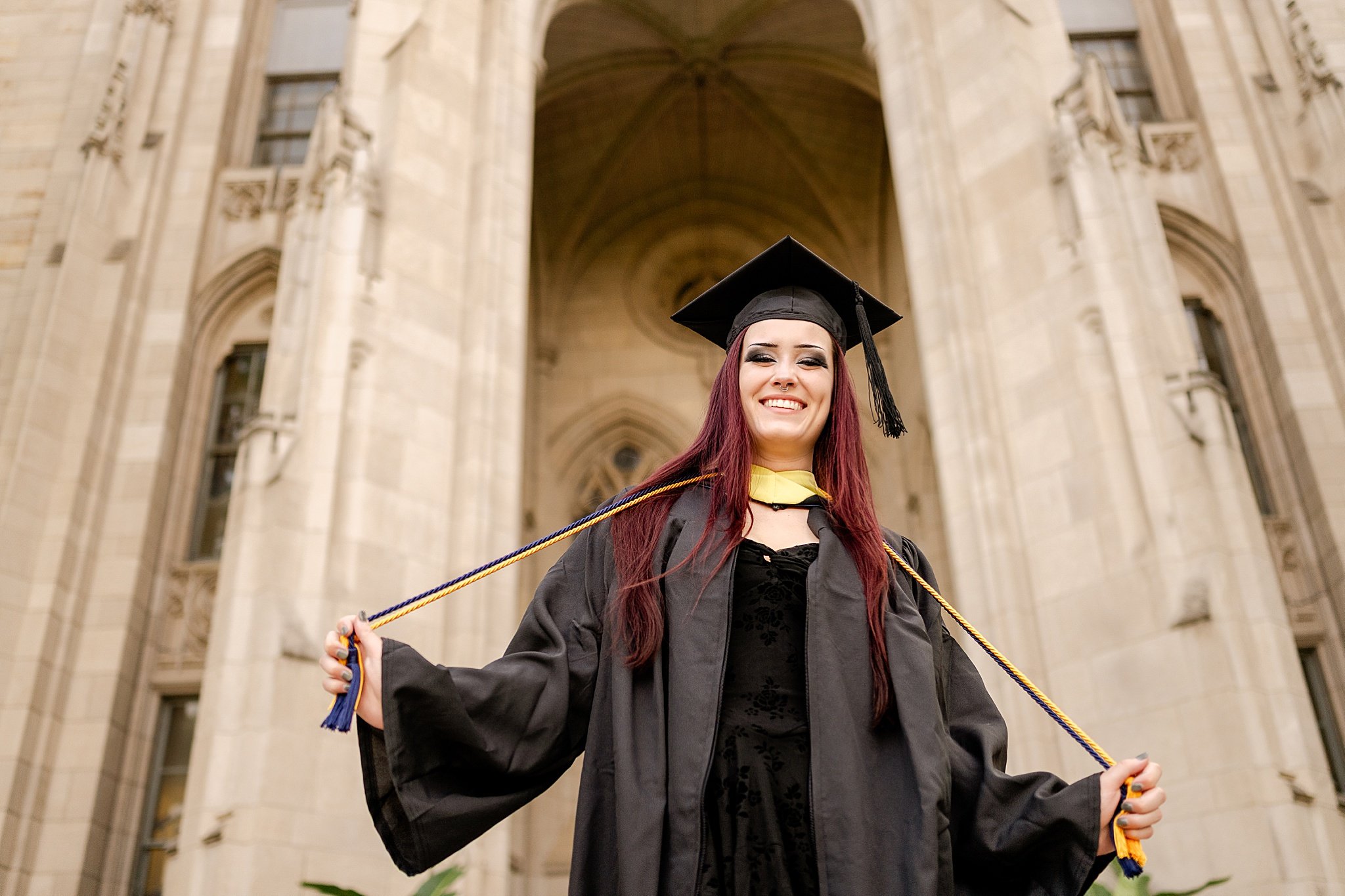 Pitt senior pictures, University of Pittsburgh graduate in Oakland at the Cathedral of Learning