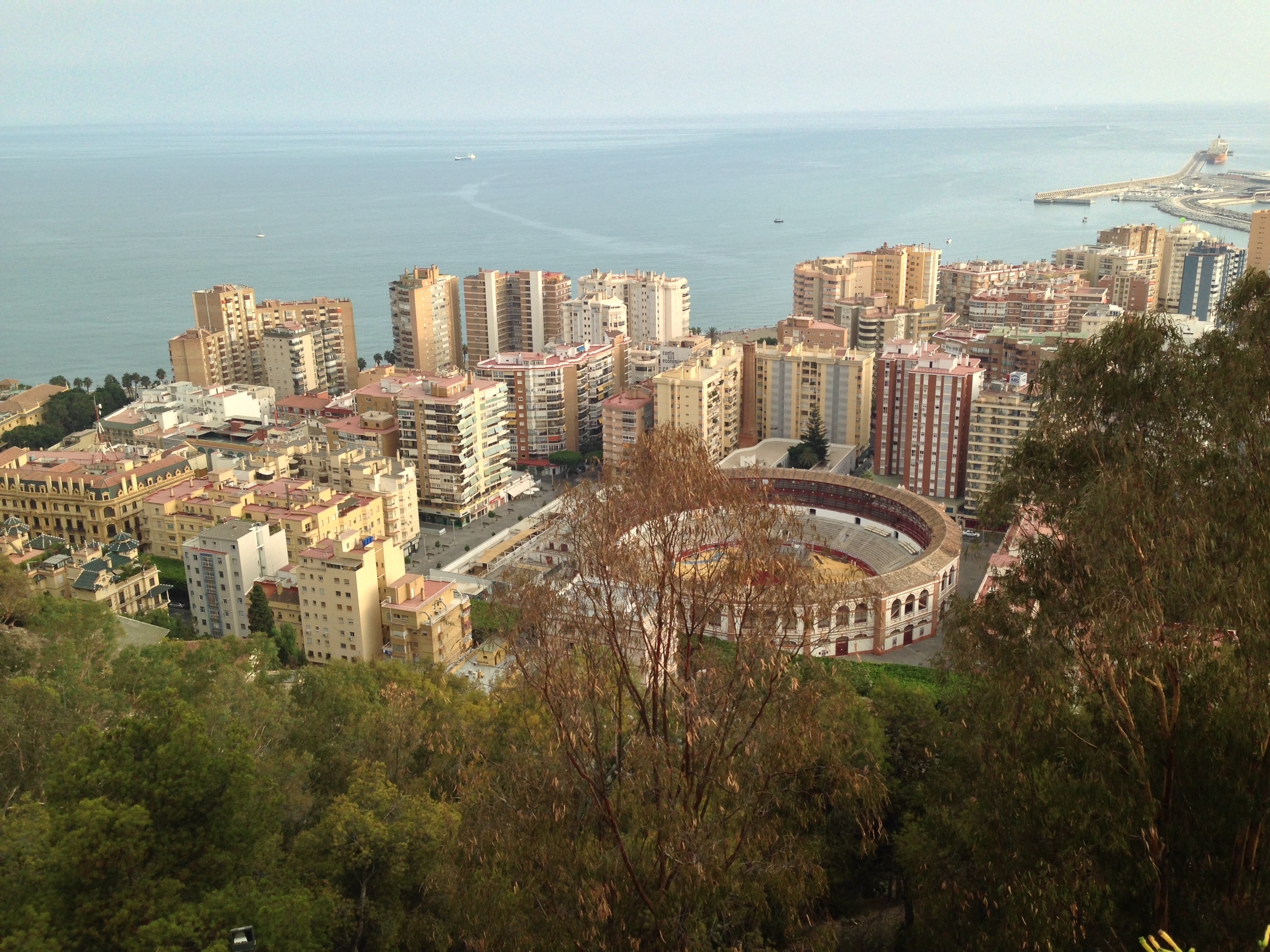 Aerial View of the City of Malaga towards the Mediterranean Sea.