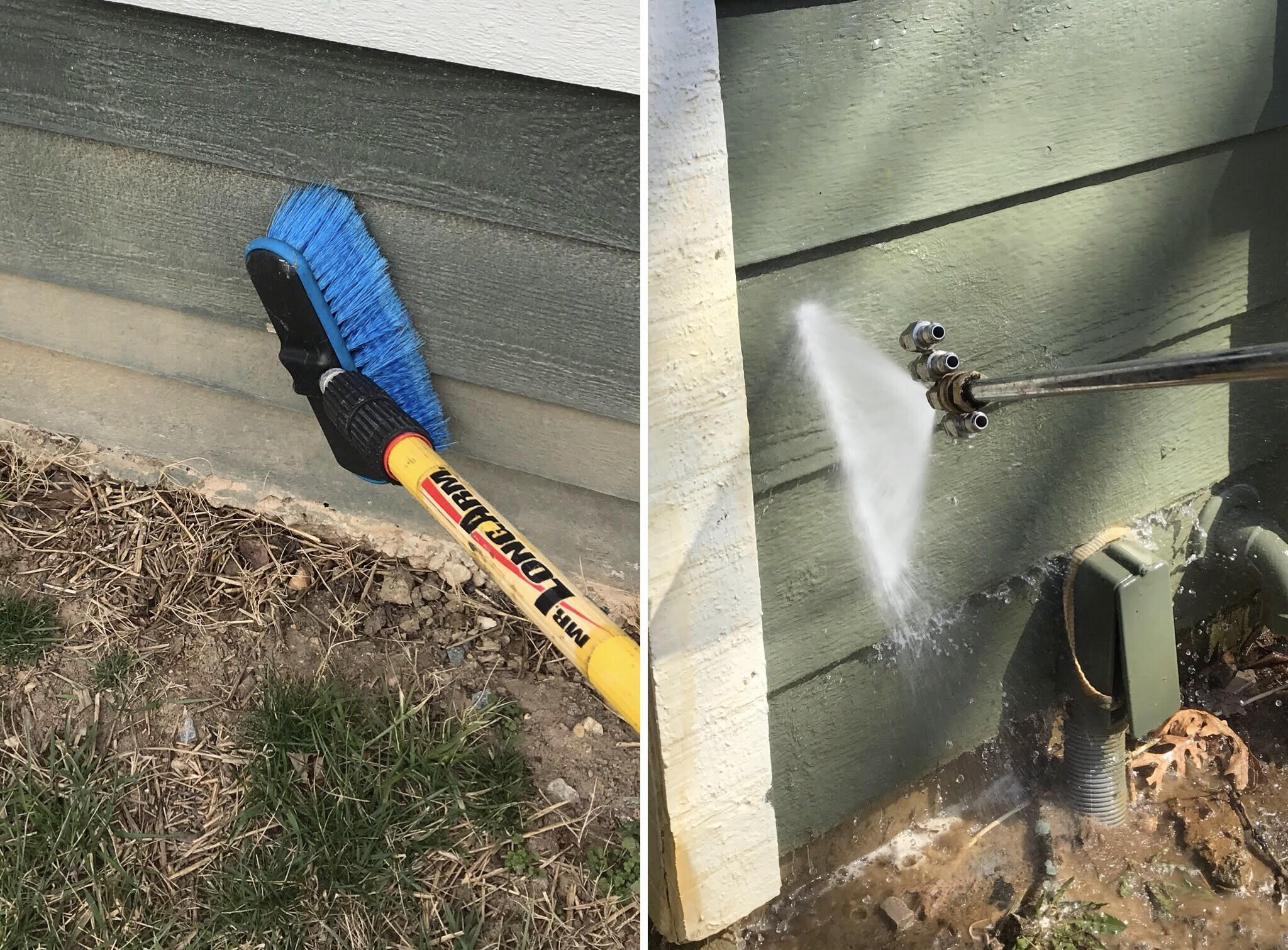 Discoloration remaining after power washing and scrubbing alone.