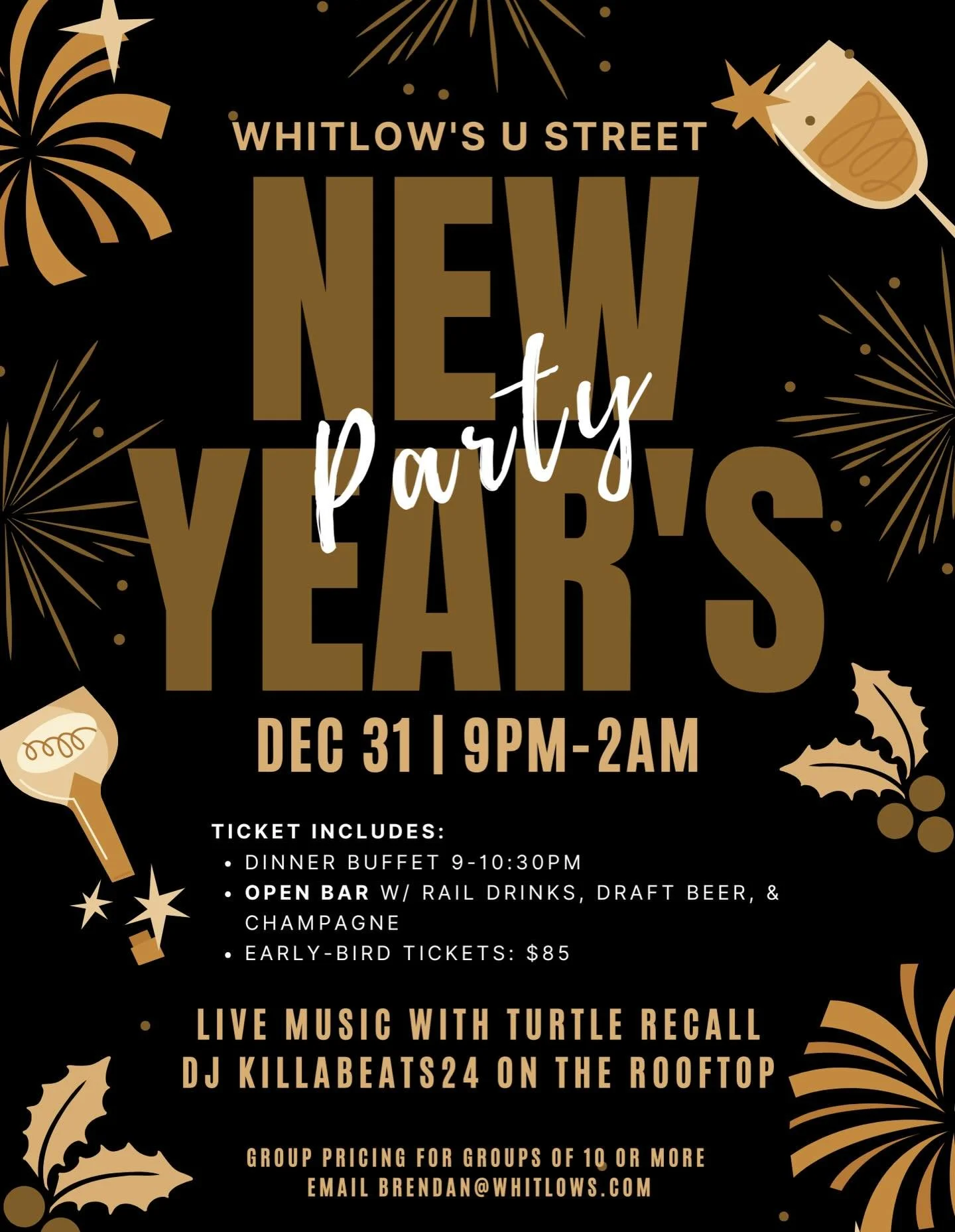 🍾 Celebrate New Year&rsquo;s Eve at Whitlow&rsquo;s on U Street! 🪩 This WILL sell out, so don&rsquo;t wait to get your tickets. Grab them now at the link in bio. 

Your ticket includes unlimited champagne, draft beer, and rail drinks all night long