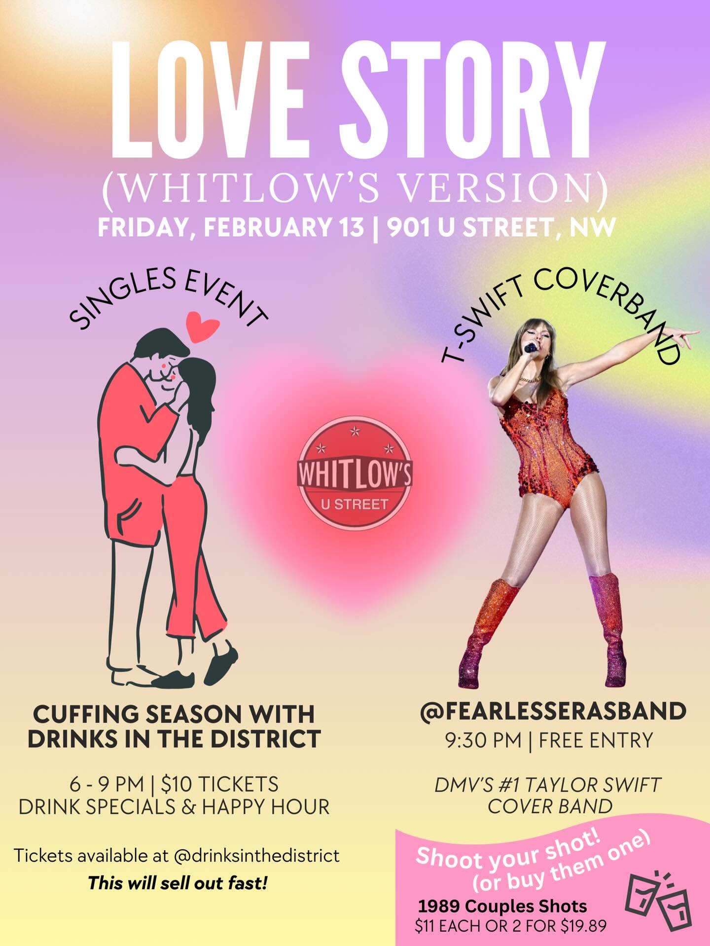 In our Lover Era. 💕 Join us with @drinksinthedistrict and @fearlesserasband on February 13 for a night you won&rsquo;t forget! 🎸❤️