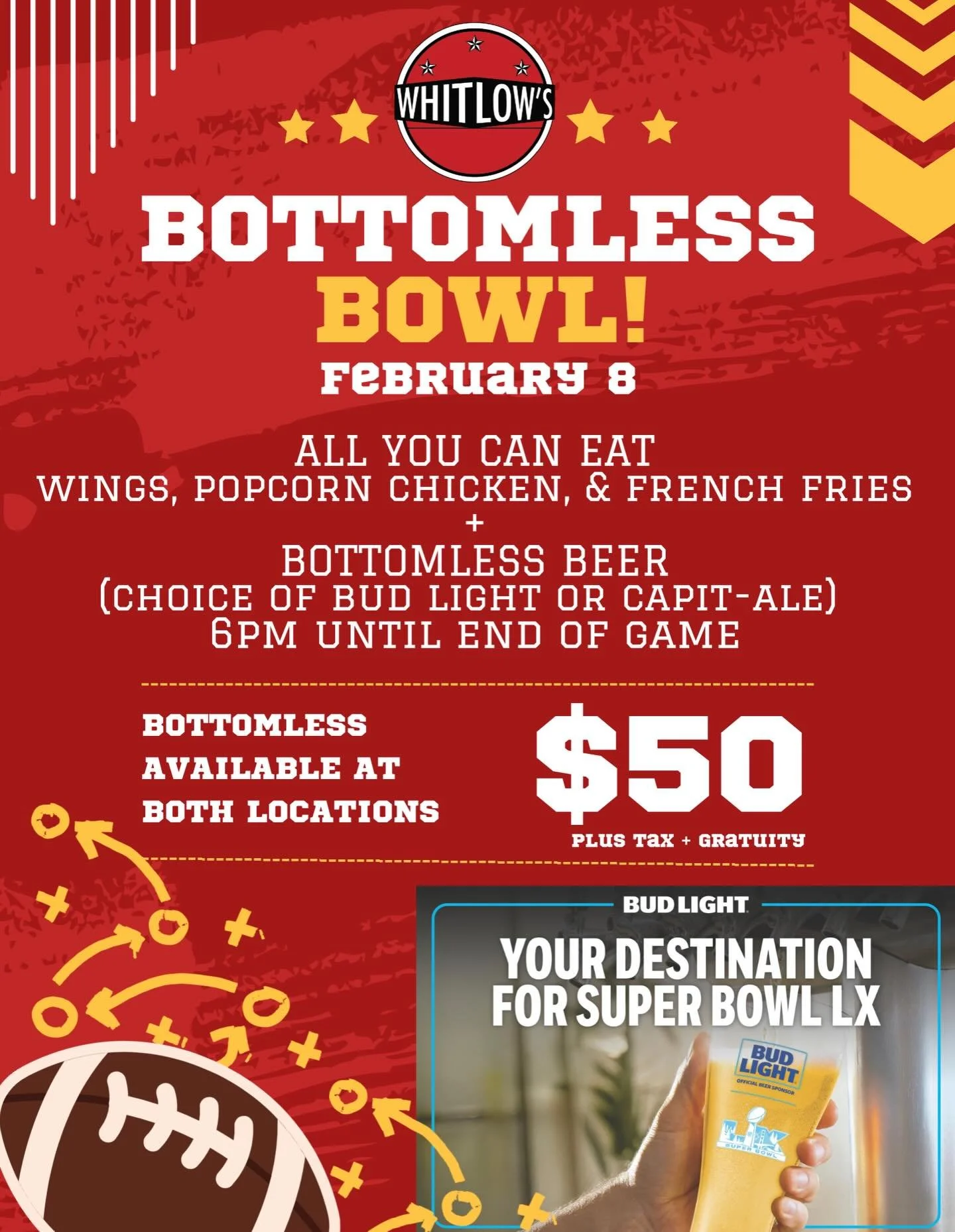 Come watch the game and join us for the Bottomless Bowl! Available at both The Wharf and U Street locations. 🏈