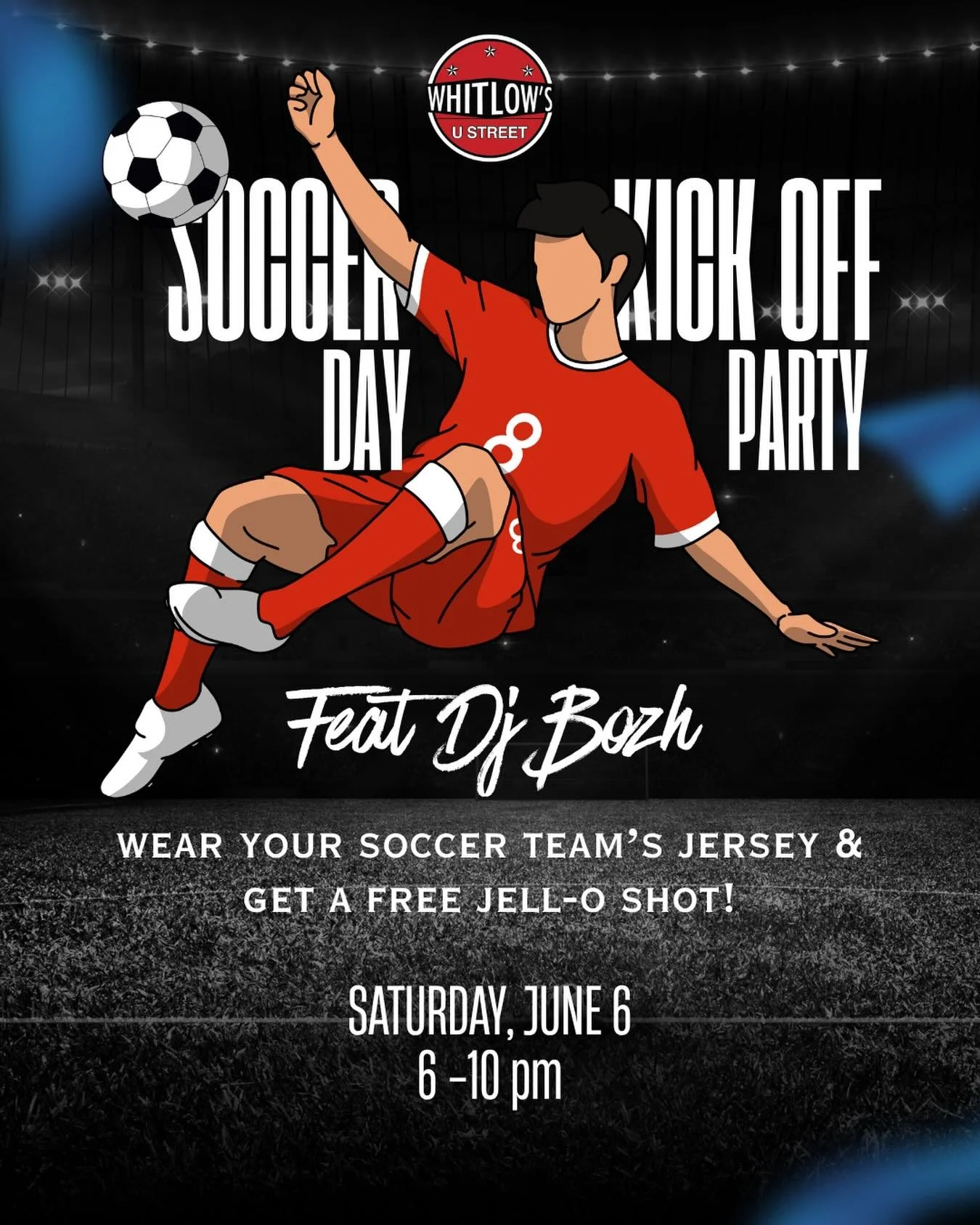 Drink specials, @dj.bozh, and good vibes. Join us Saturday! ⚽️🎧