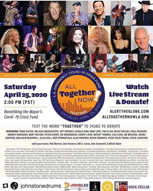 #Repost @johnstonedrums with @get_repost
・・・
Honored to be included in tonight&rsquo;s all-star benefit concert on abc7.com, raising funds for coronavirus relief in Los Angeles. Tune in starting at 2pm and be on the lookout for Digital Connection (@j