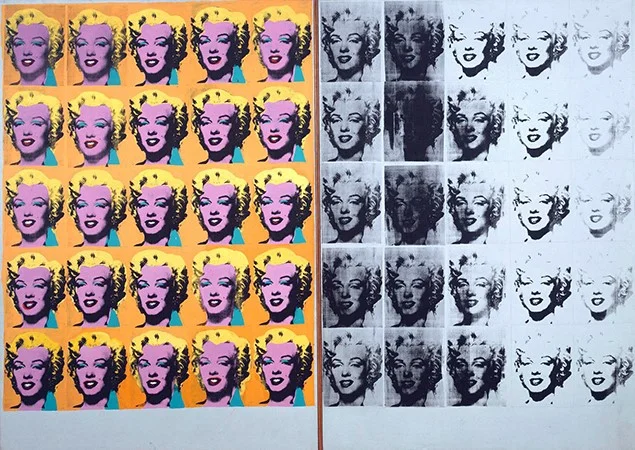 Andy Warhol, Marilyn Diptych , 1962. Oil, acrylic, and silk-screen enamel on canvas.