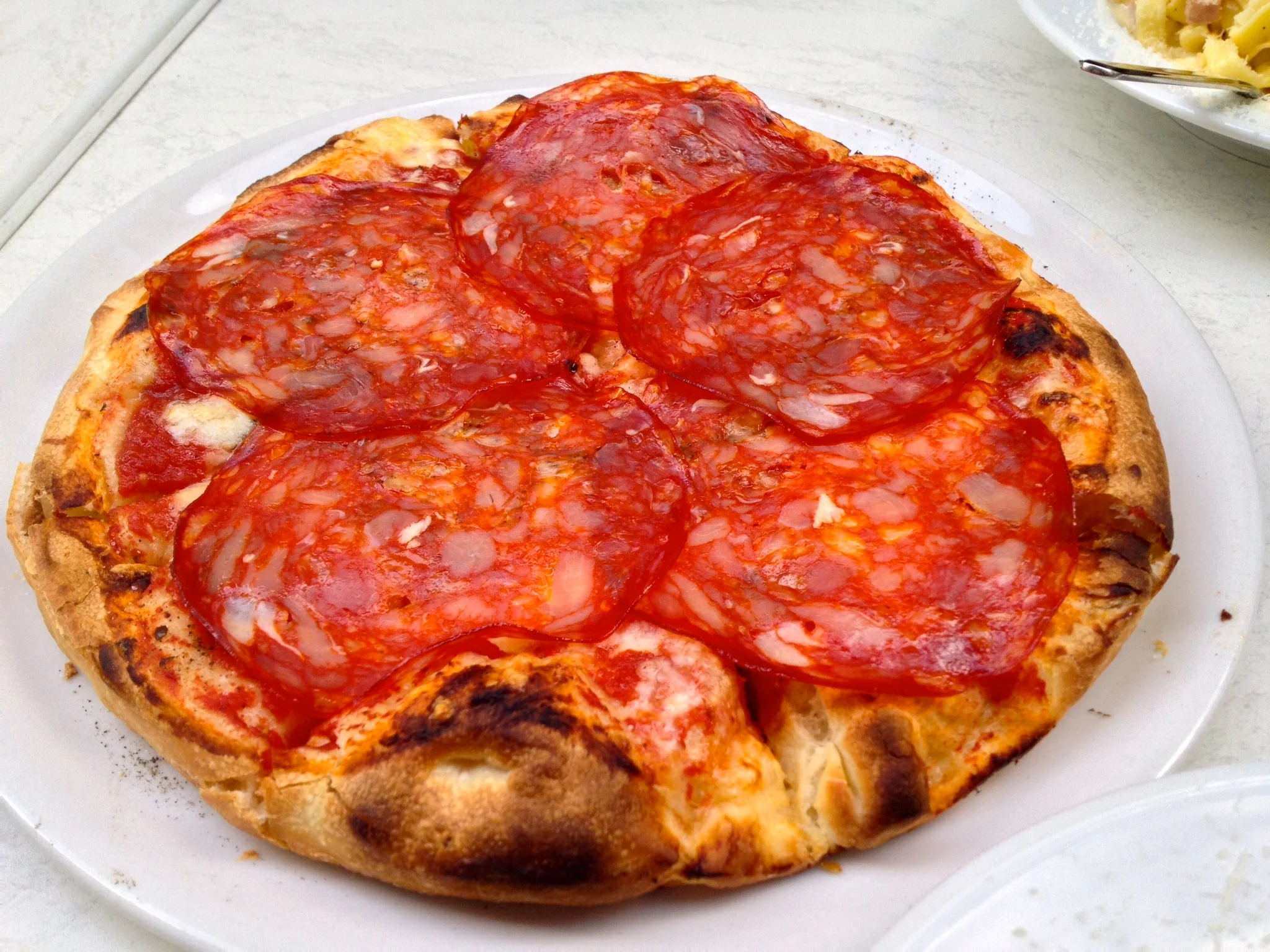 Pizza with spicy salami 