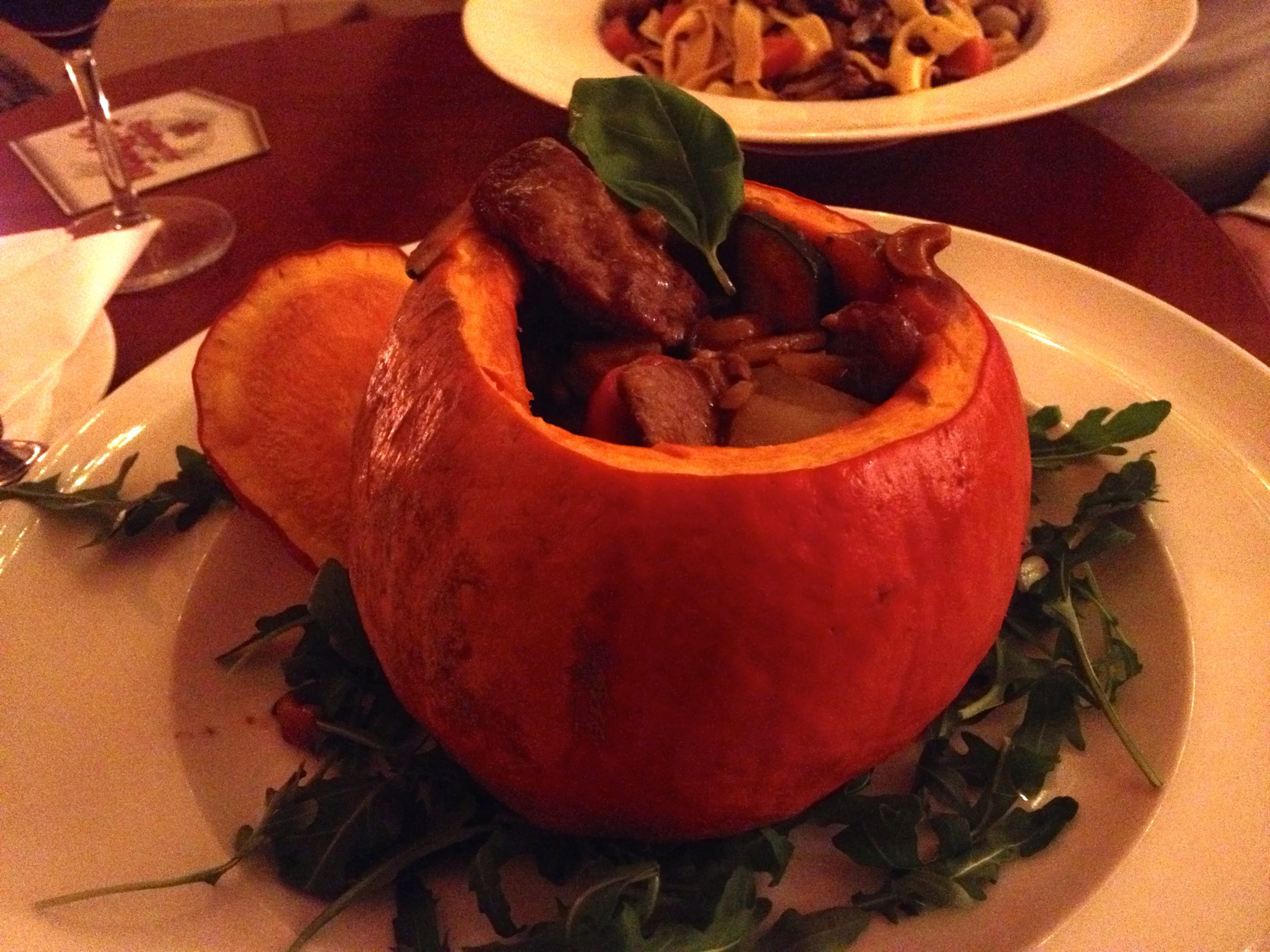 Pumpkin filled with lamb stew at Grand Café Planie