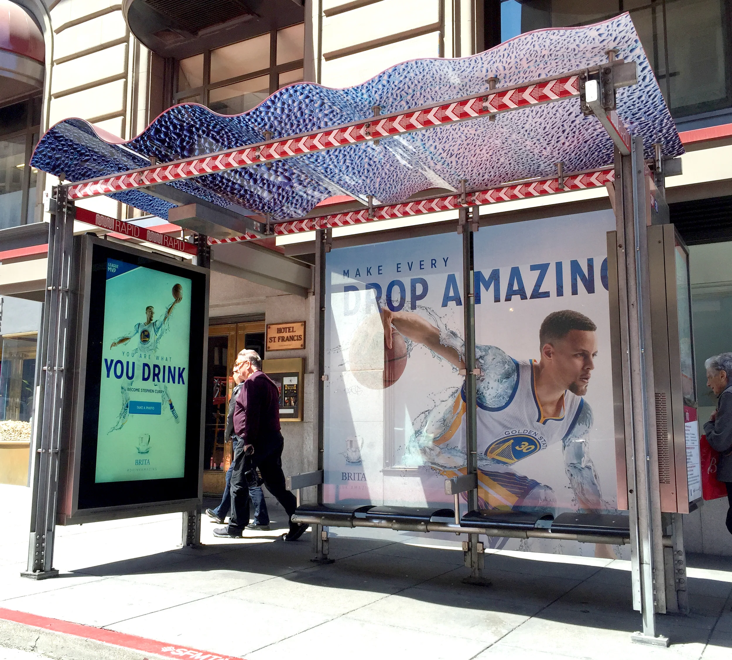 INTERACTIVE BUS SHELTERS | Bay Area commuters are able to 'Be Stephan Curry" by superimposing there faces in an interactive display which then texts the photo to the user for them to share.