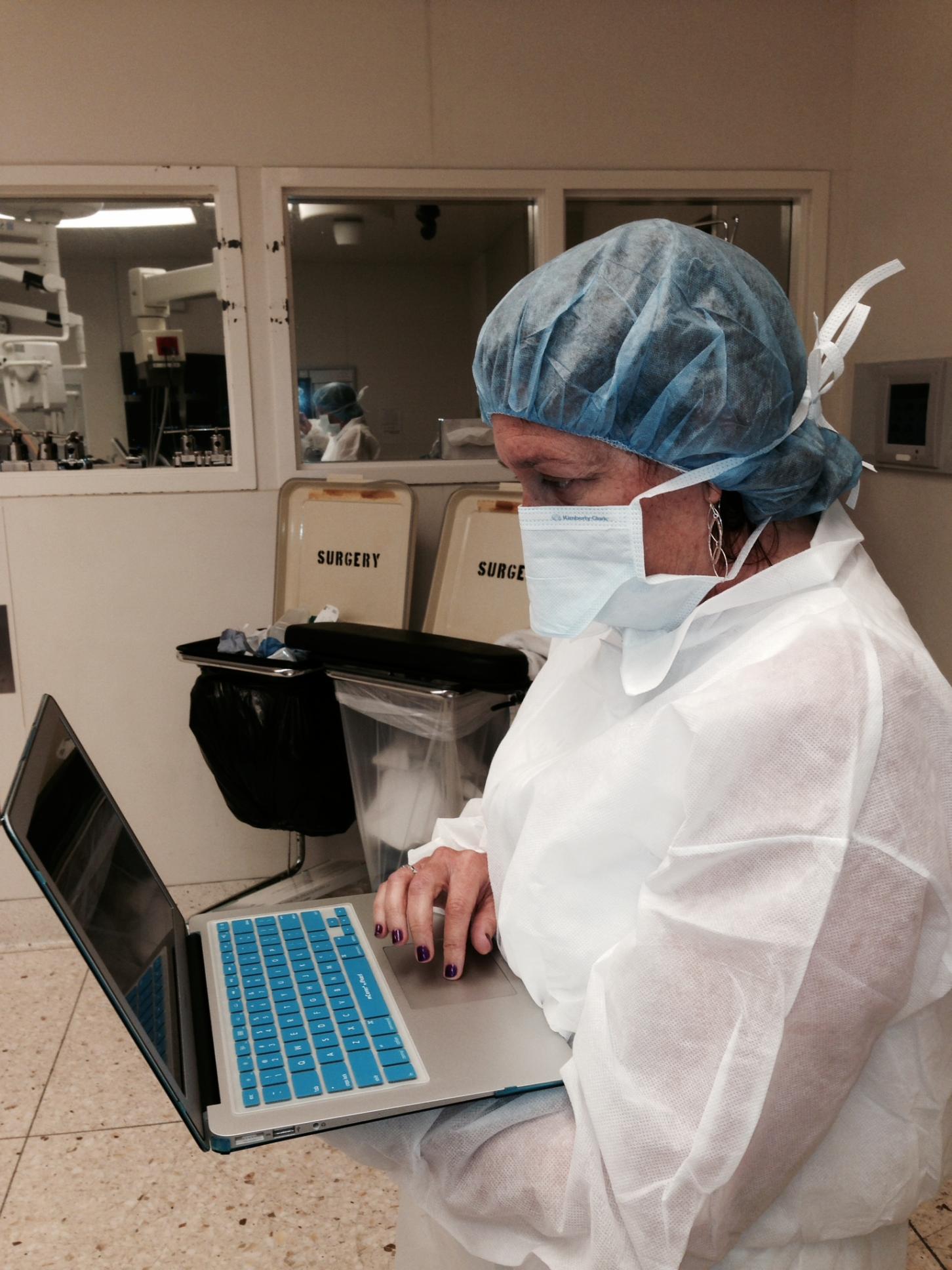 In the operating room at Providence Saint Joseph Medical Center in Burbank working on a thoracic surgery article.