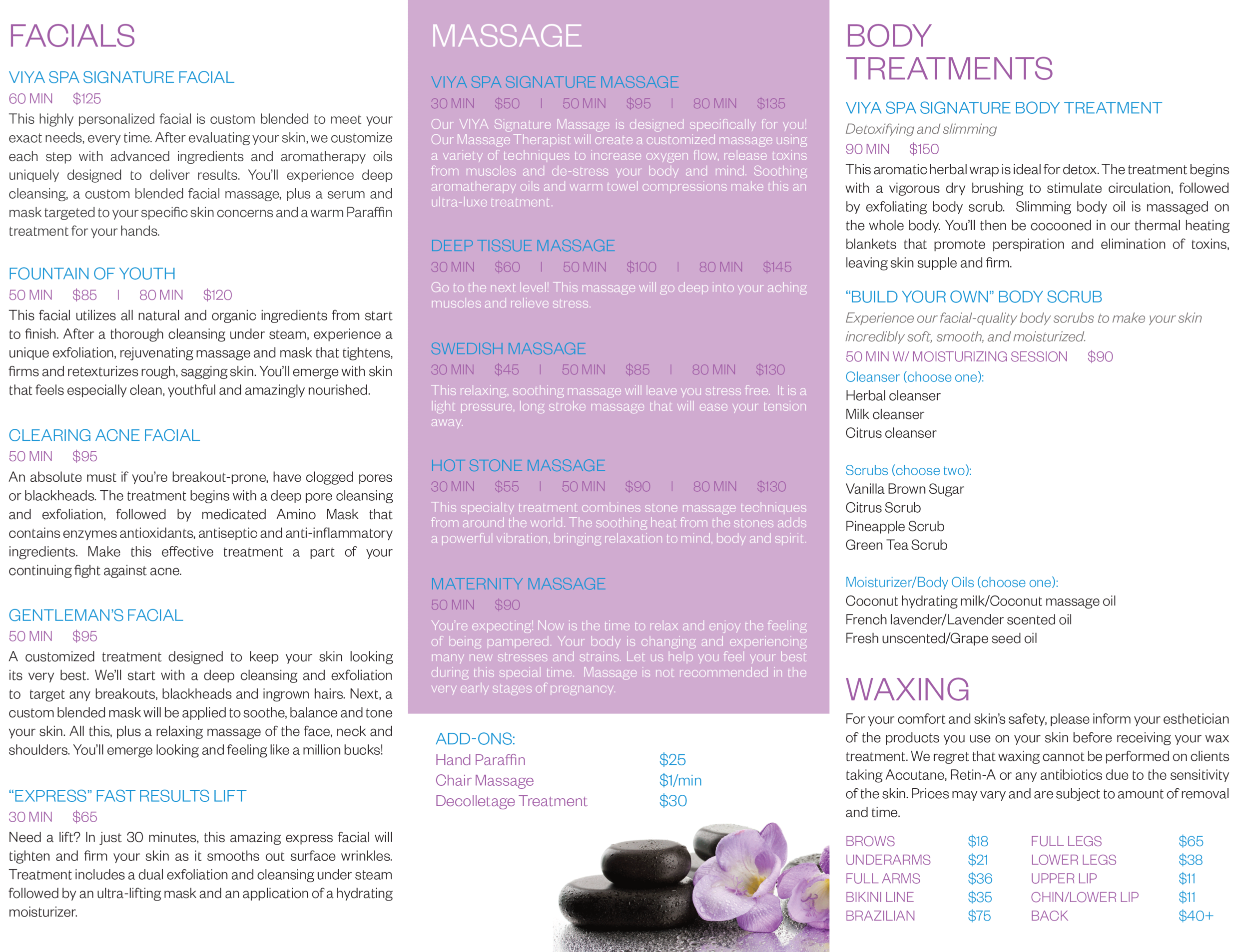 VIYA Spa Tri-fold Brochure
