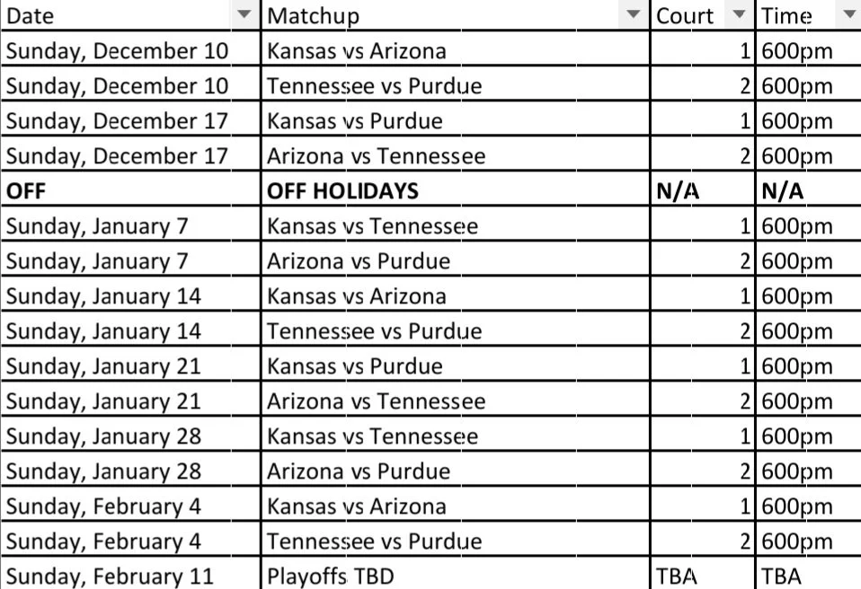 AGES 1113 GAME SCHEDULE — Ball Beyond
