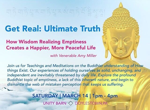 Explore the profound Buddhist topic of Emptiness with teachings from Venerable Amy Miller @ajmiller108
Learn how Wisdom of Realizing Emptiness can create a happier and more peaceful life 😊 
Saturday 3/14 1pm at @unitybarn in Doylestown 🕉💟☸️
#empti