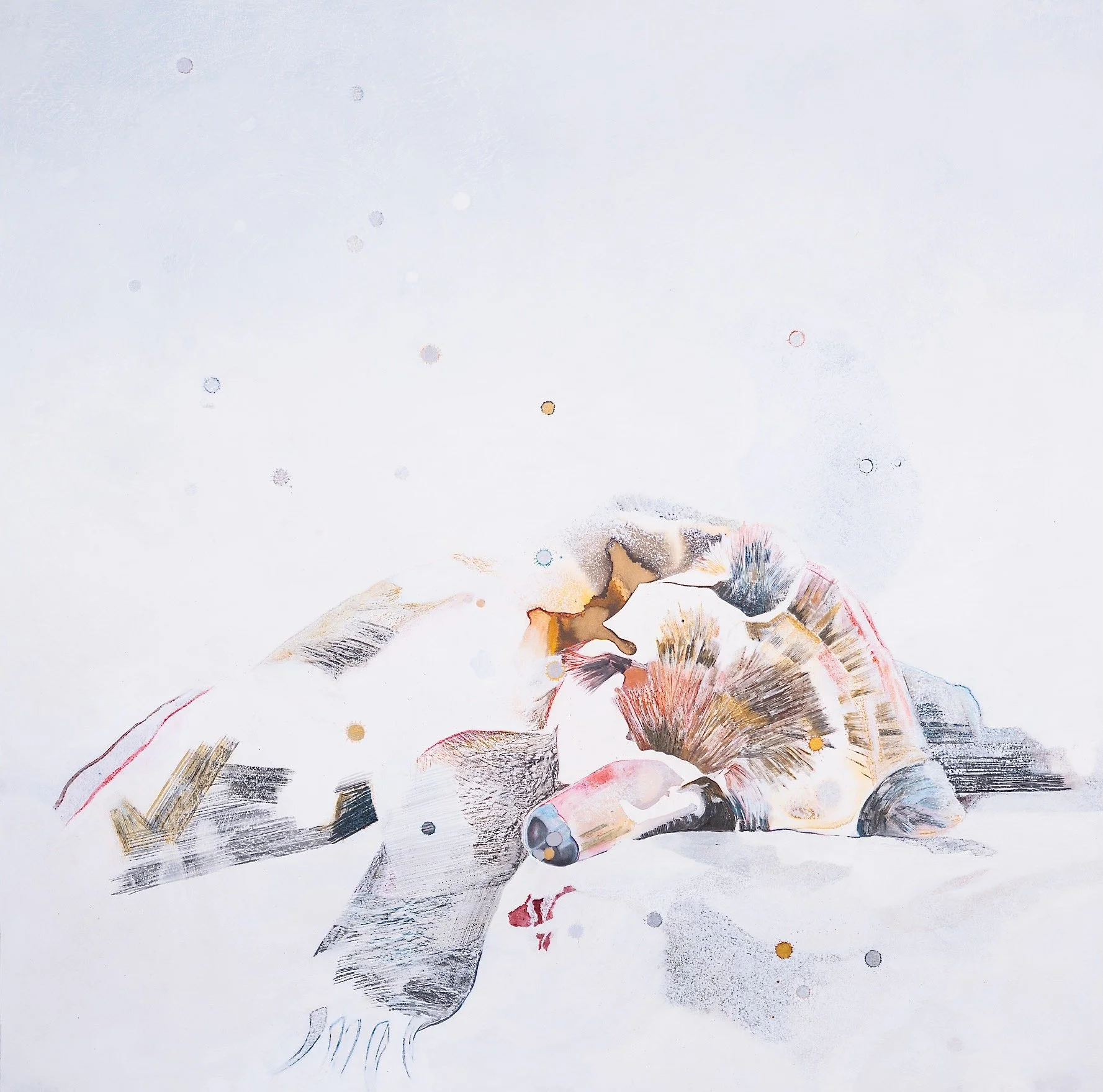 Goodbye, Papa Bear | ink, oil, acrylic & pastel on paper | 52 x 52 in. | 2021