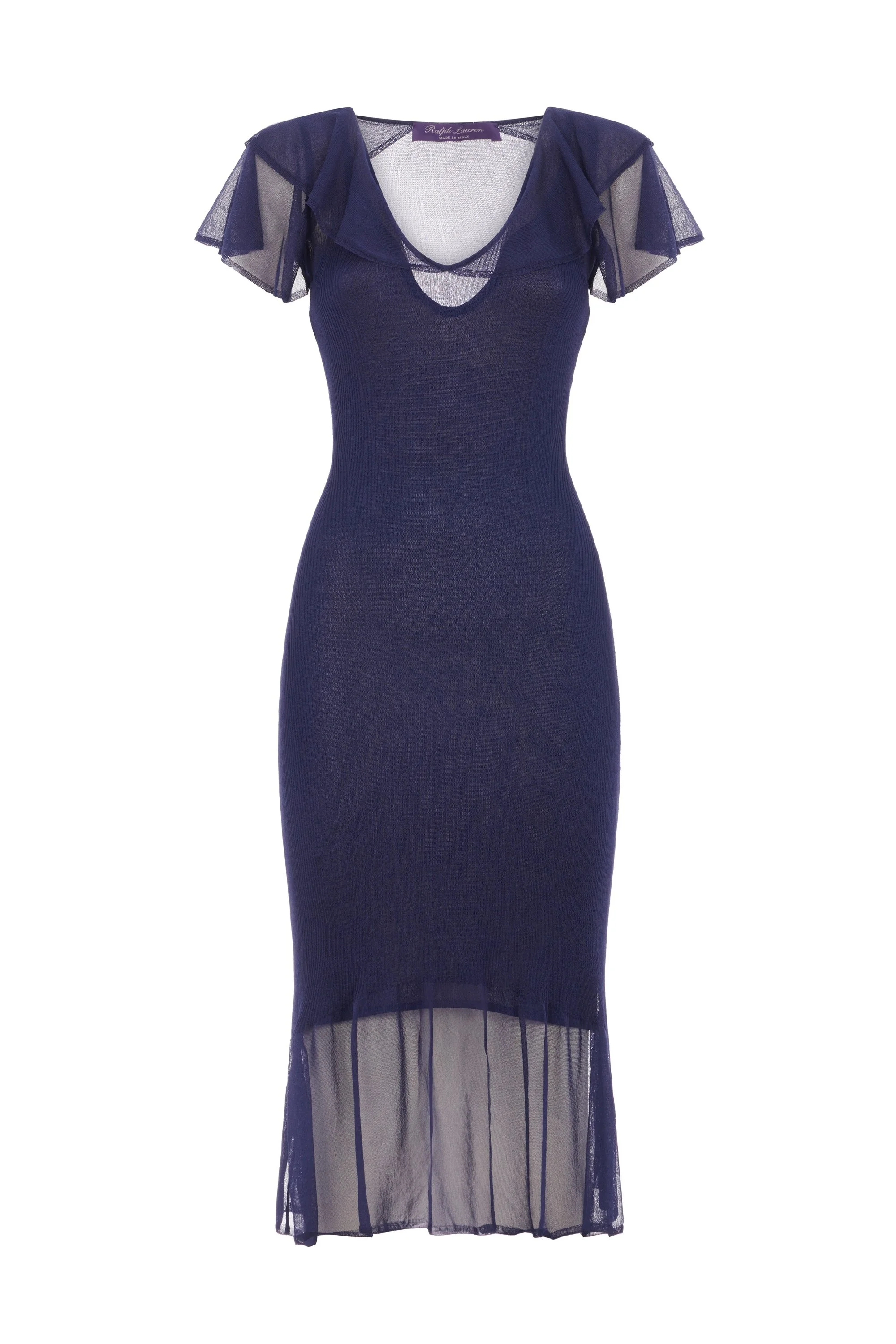 Spring Summer 2023 - Ruffle Sleeve Rib Dress in sheer silk with attached lining