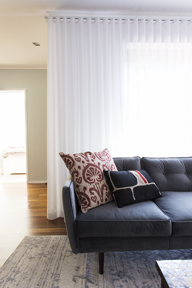 Curtains velvet couch interior designer Melbourne