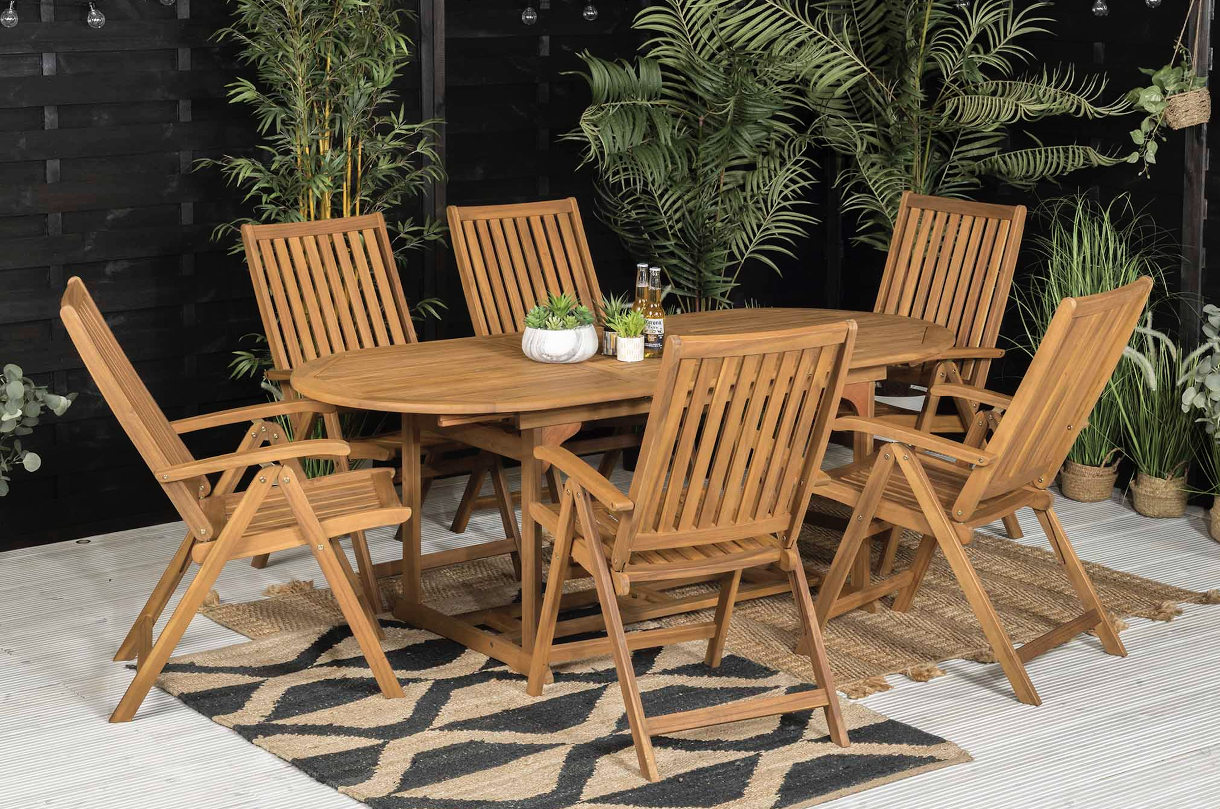 Acacia Wave Dining Table and Reclining Chairs