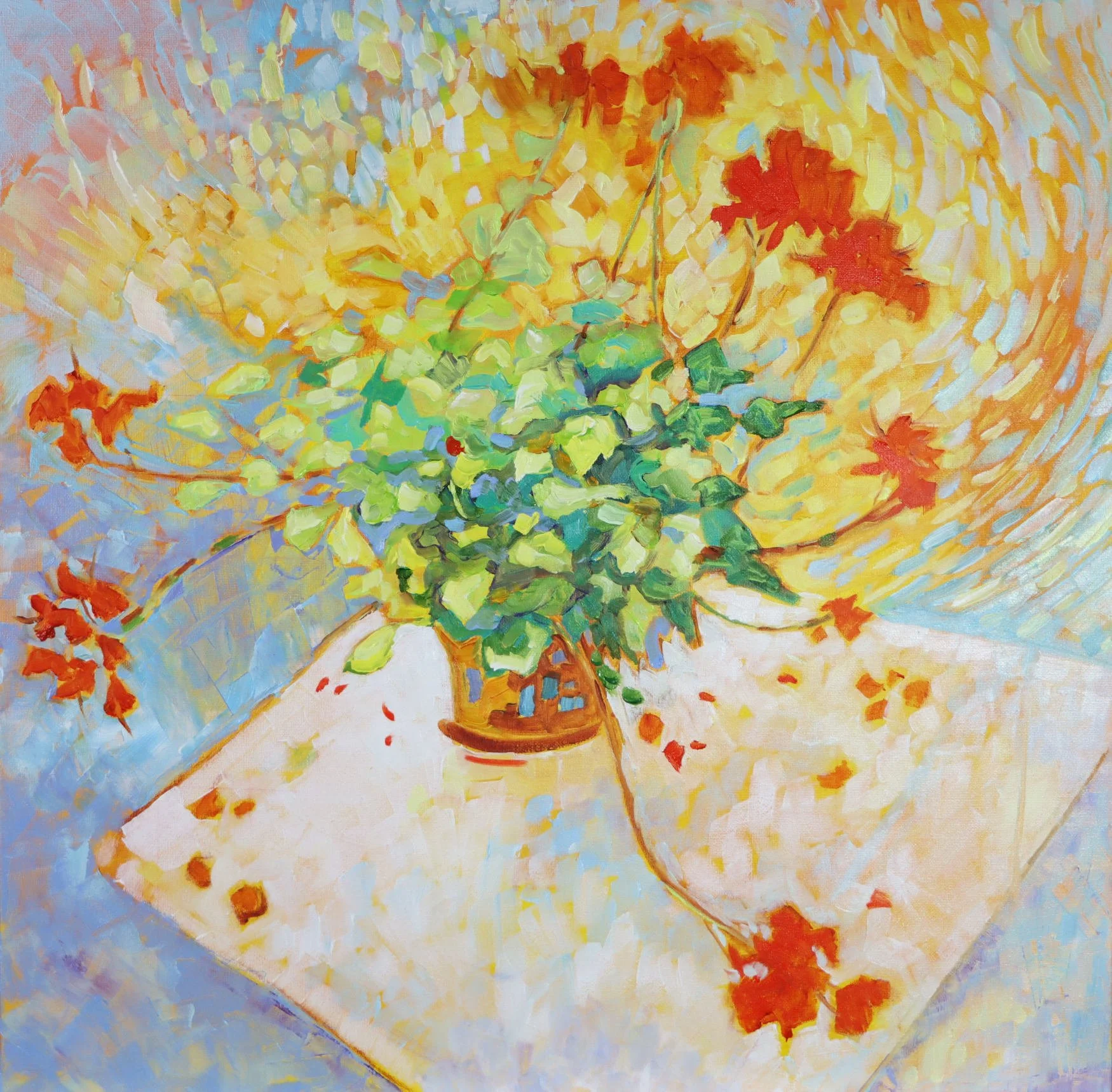 Mary Kemp. Geraniums. 40 x 40 x 1.7 cm.JPG