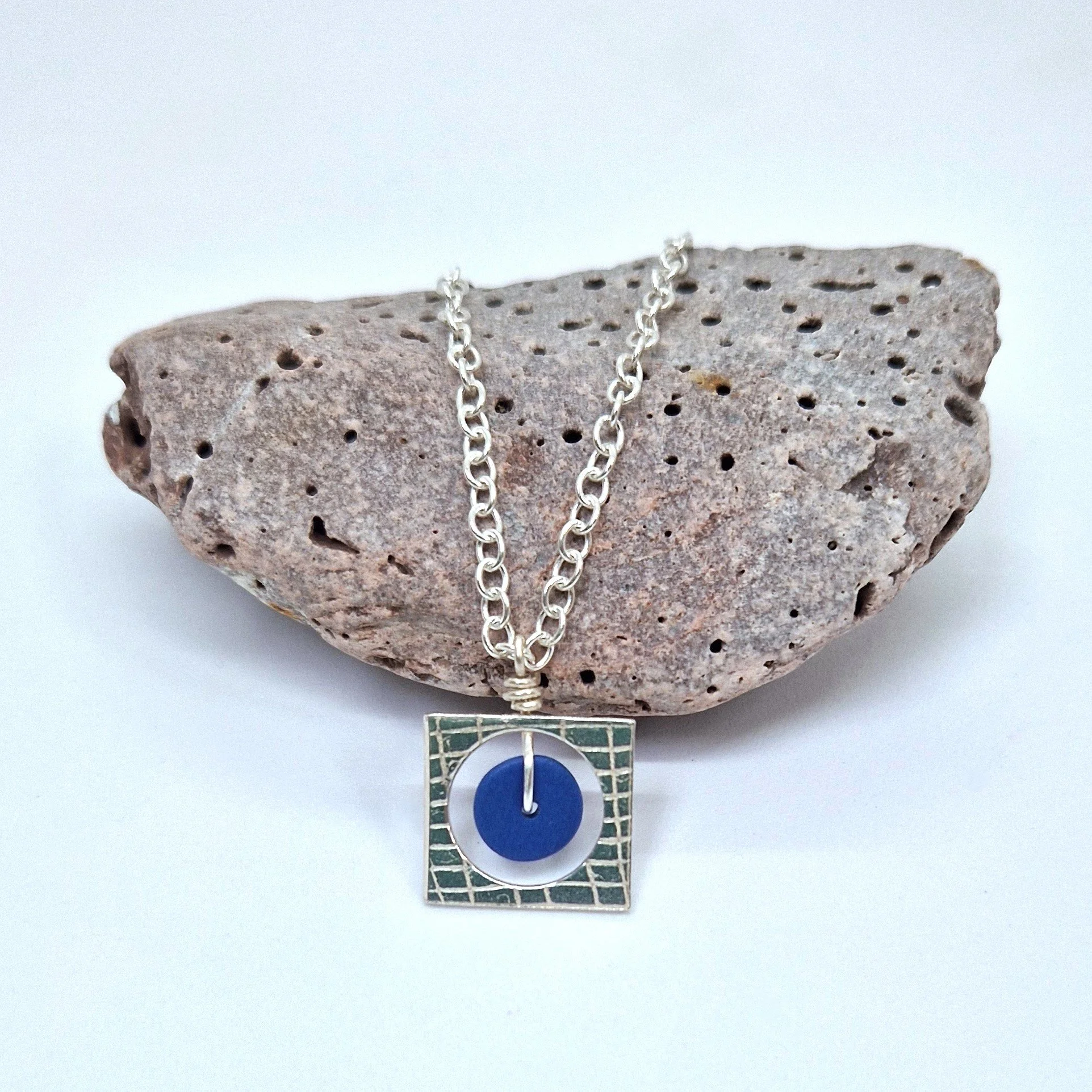 Cresta Browning - Silver Square and Red Button Pendant