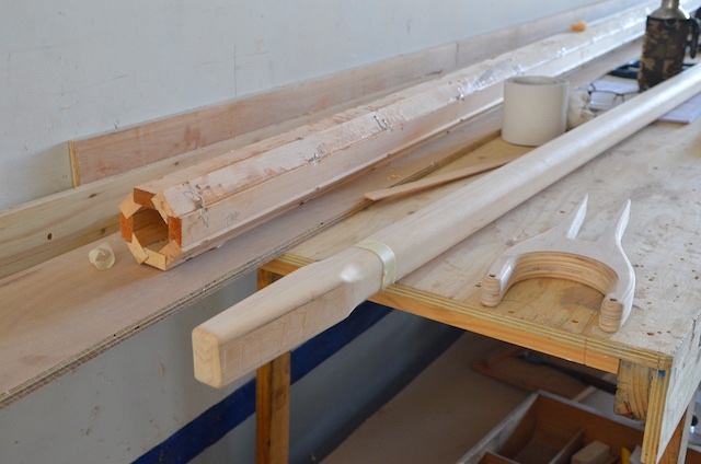 Forward end of boom and partly made main mast.