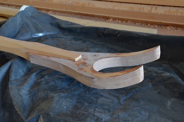 Gaff jaws laminated from 4mm ply pieces cut from cnc files.