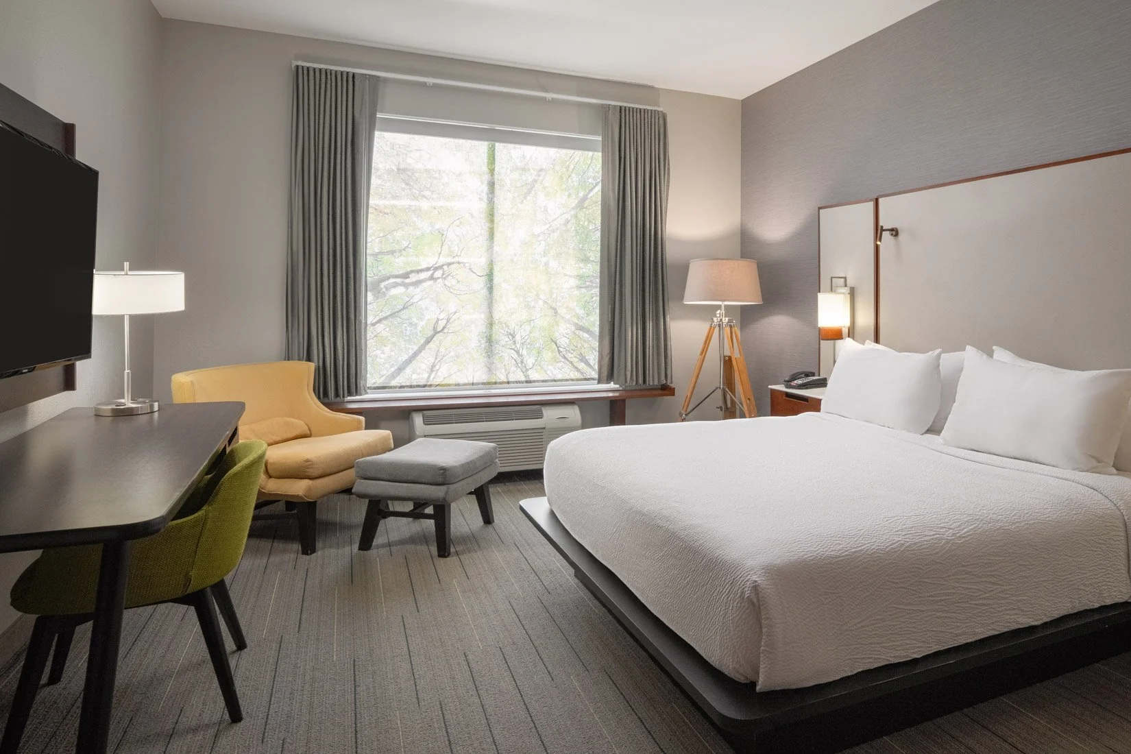  Original Filename: 1703_GTLFG_Fairfield_kingstudiobed.jpg File Name: GTLFG-King-Studio-Bed.jpg Caption: King studio guest room bed Marketing Caption: Comfortable king studio guest room at Fairfield Inn &amp; Suites Gatlinburg Downtown featuring mode