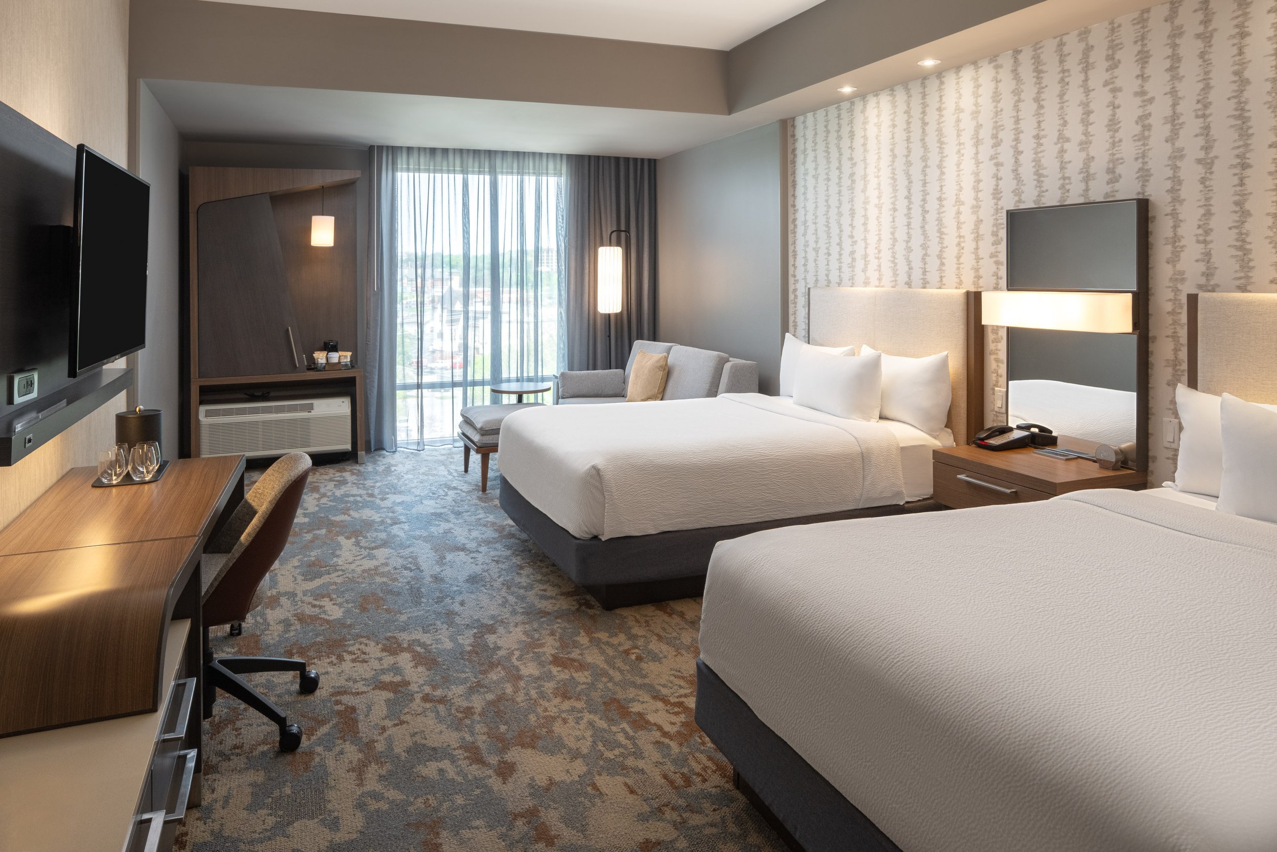  ORIGINAL FILENAME:  4927_TYSCP_Courtyard_watr_window.jpg  FILE NAME:  Guest Room  PHOTO PLACEMENT TAG:  Search in DAC for: Guest Rooms  CAPTION:  Queen/Queen Guest Room  MARKETING CAPTION:  The Queen/Queen Guest Room window angle shows two beds, a w