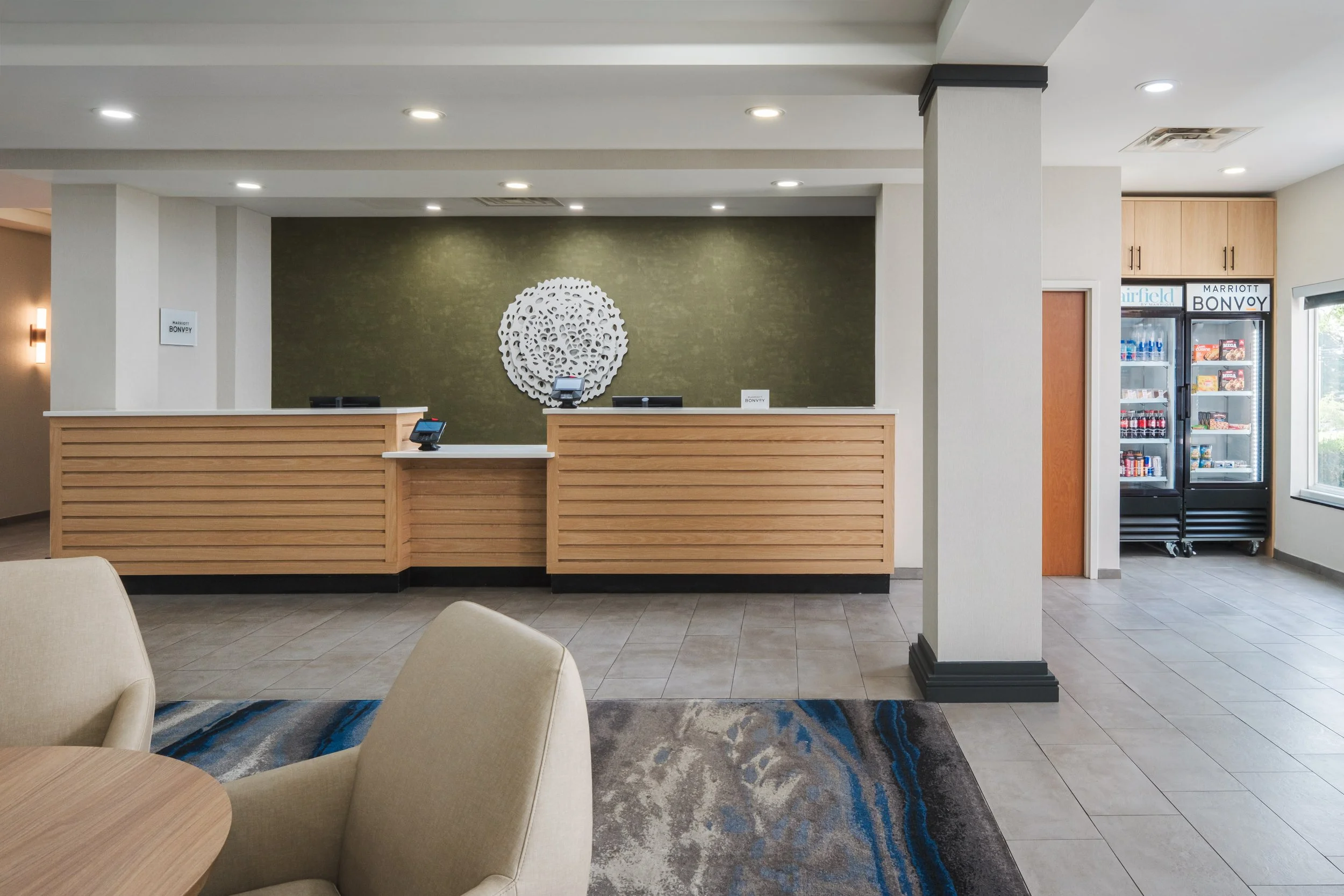  ORIGINAL FILENAME:  CHACL_3_Fairfield_frontdesk.jpg  FILE NAME:  Front Desk  PHOTO PLACEMENT TAG:  Search in DAC for: Lobby  CAPTION:  Front Desk  MARKETING CAPTION:  The bright front desk area includes dual reception stations, lobby seating, and th