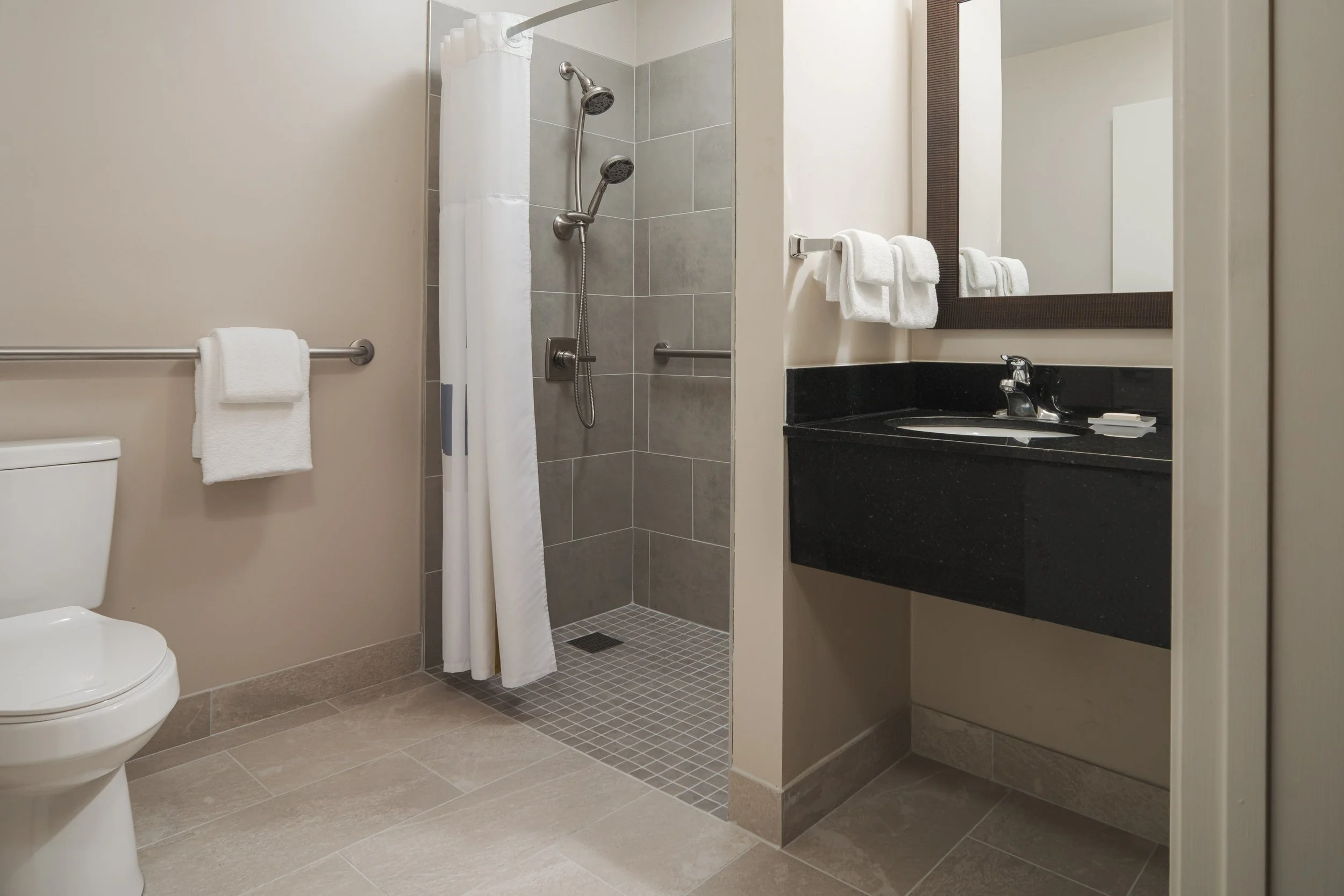 FILE NAME  Accessible Bathroom  CAPTION  Accessible Bathroom - Roll-In Shower  ALT TAG / LOGO DESCRIPTION  Bathroom with roll-in shower and grab bars  GUEST ROOM OR ADD-ON / NRP?  Sleeping Room / SR  INVENTORY TYPE CODE  Property to enter inventory 