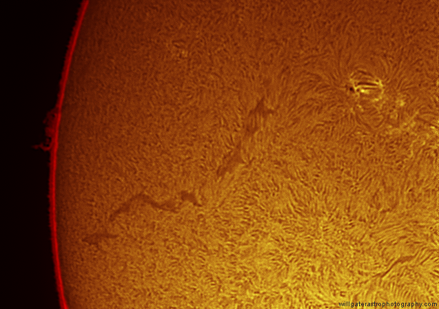 Long solar filament and regions of plage (h-alpha) - 30 March 2014