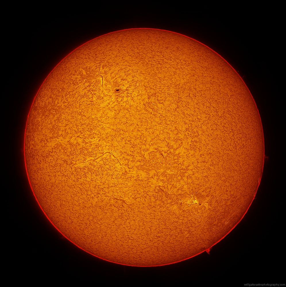 Full solar disc mosaic in hydrogen-alpha showing filaments, prominences and active regions