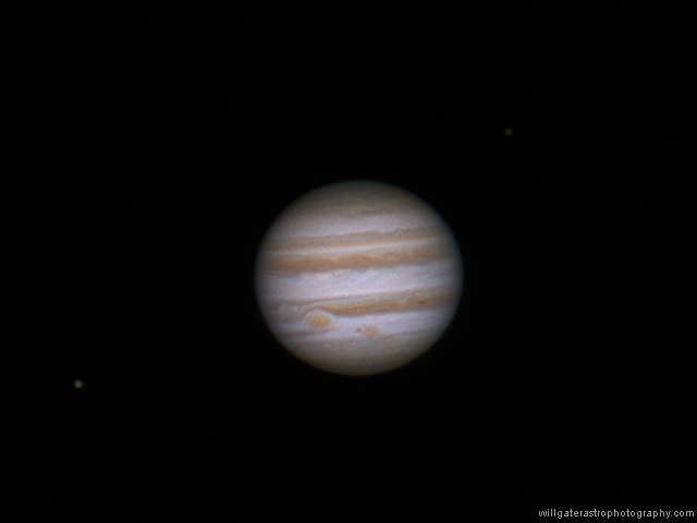 Jupiter, the Great Red Spot, Callisto (right) and Ganymede (left) - 5 December 2012