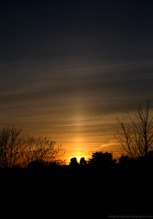 Sun pillar at sunset - 13 April 2015