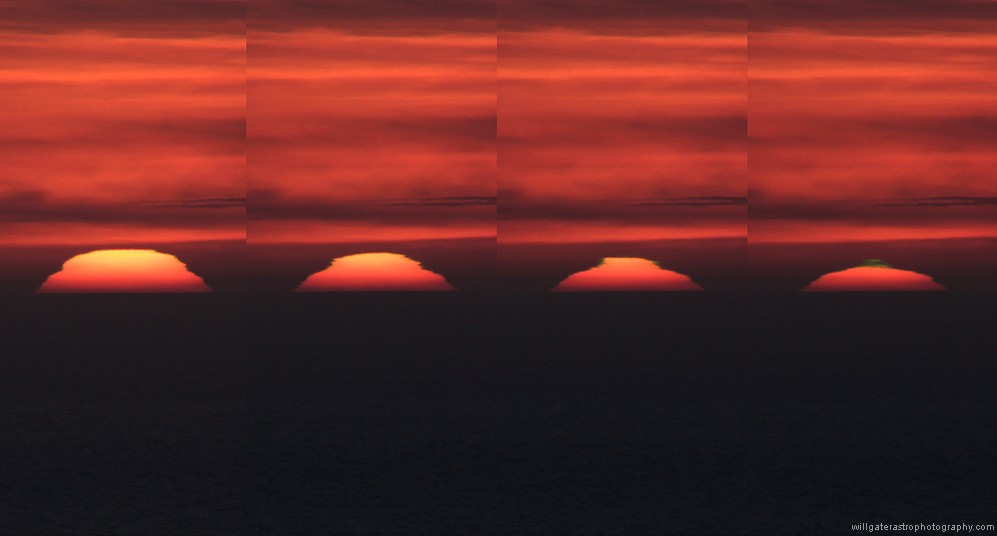 The Green Flash developing as the Sun sets