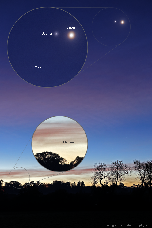 Four planets in the predawn sky: Mercury, Venus, Mars and Jupiter - 25 October 2015
