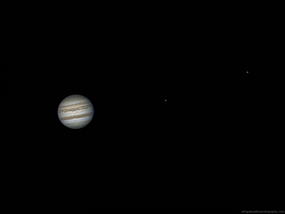 Jupiter with Io (centre) & Ganymede (right) - 27 October 2012