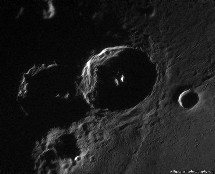 Stark shadows within the lunar craters (right to left) Mädler, Theophilus & Cyrillus.