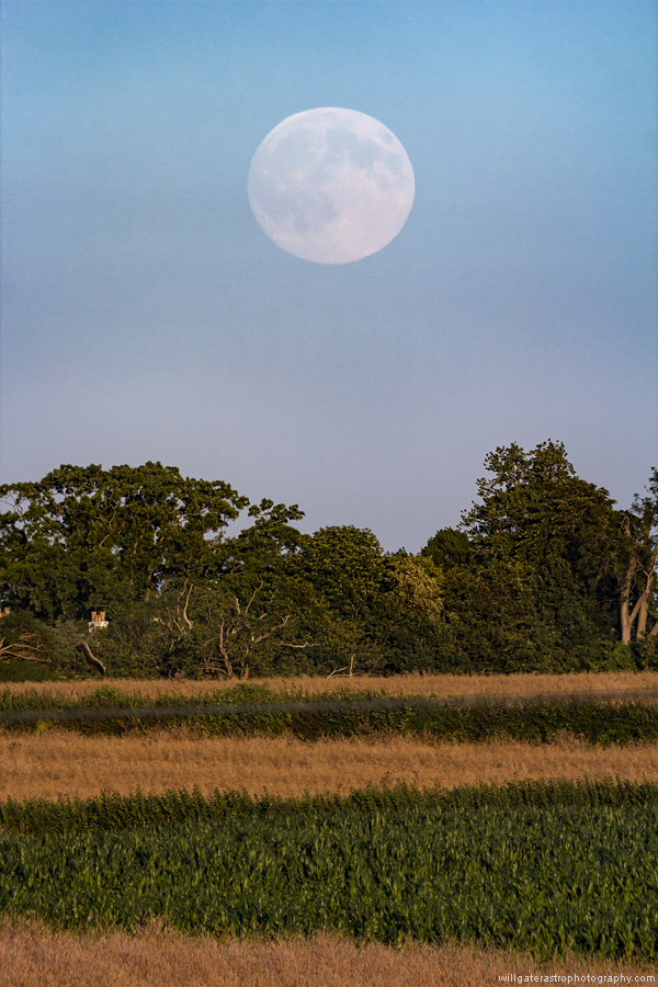 Moonrise and sunset colours on fields - 30 July 2015