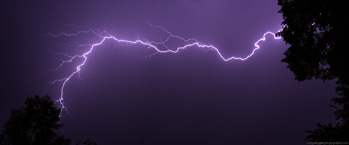 Lightning fork during night-time thunderstorm