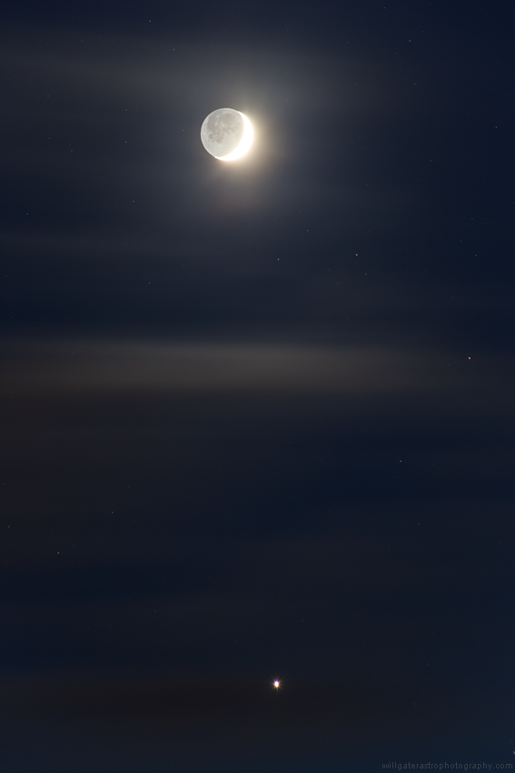 The crescent Moon with Earthshine and Venus - 3 December 2016