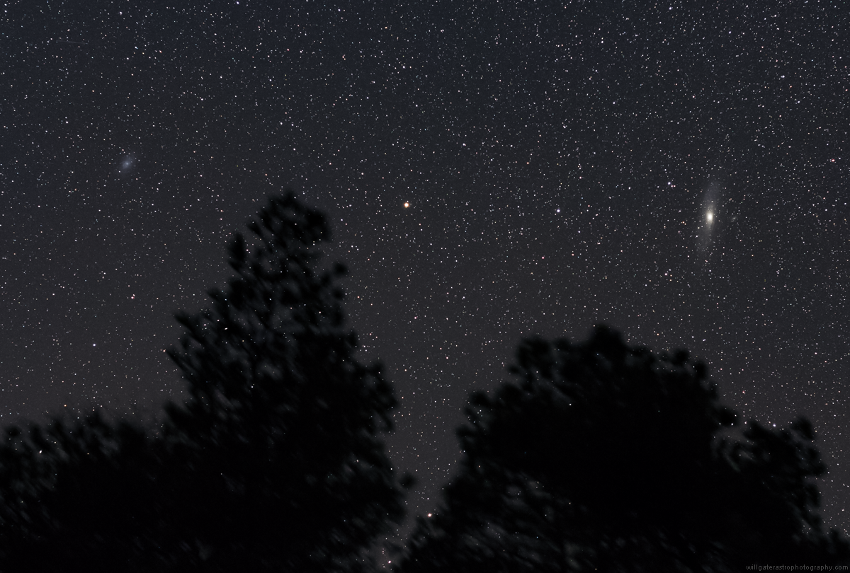 The Andromeda Galaxy with M32 & M110 (right) and the Triangulum Galaxy (left) over Dartmoor - December 2016