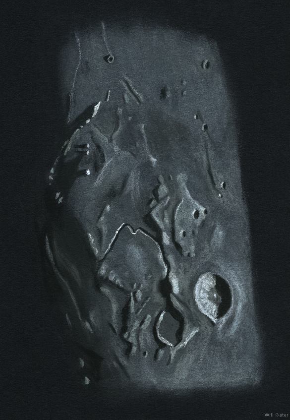 Montes Agricola to Herodotus & Aristarchus - pastel pencils on black paper - completed at ~23:15UT, 9 January 2017. Sketched at the eyepiece of an 8" SCT w/ a 3x Barlow and 26mm Plössl.