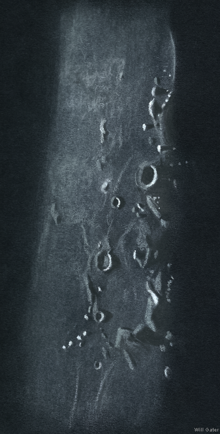 Region around the lunar craters Kepler & Encke. Pastel pencils on black paper - drawn at eyepiece of 8" SCT with 26mm Plössl & 3x Barlow - 18 February 2016
