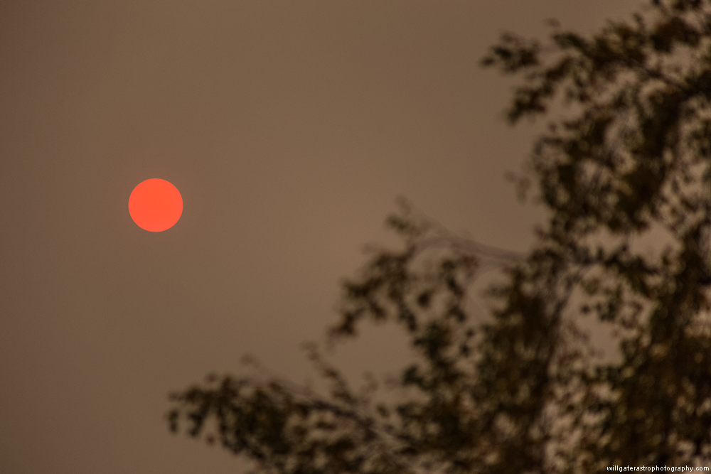 Orange Sun due to atmospheric dust and Portuguese forest fire smoke - Somerset, UK - 16 October 2017