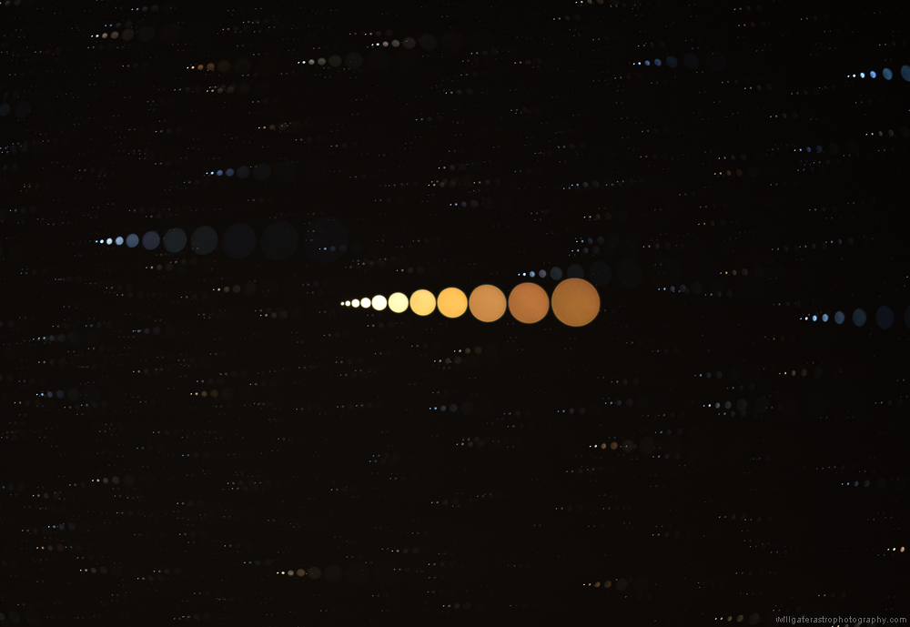 Composite picture highlighting the yellow-orange colour of Betelgeuse by progressively defocusing the image and combining the resultant frames